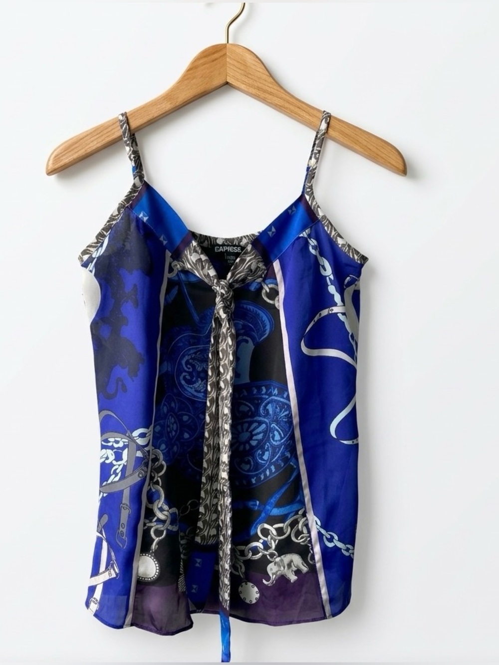 Express Blue Chain Scarf Print Tie Front Cami Tank Top Size XS
